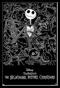 The Nightmare Before Christmas Tim Burton Black & White Poster