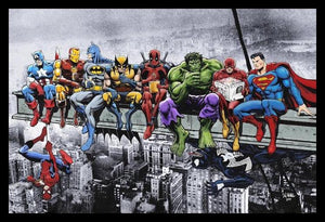 Superheroes Lunch on a Skyscraper Poster