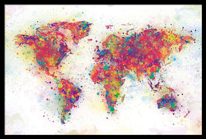 World Map Color Splash Poster - Black
