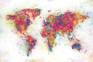 World Map Color Splash Poster - Rolled