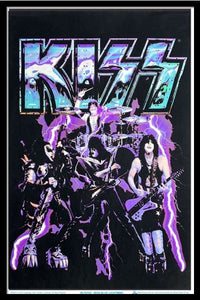 Kiss Blue Lightening Blacklight Poster - Black