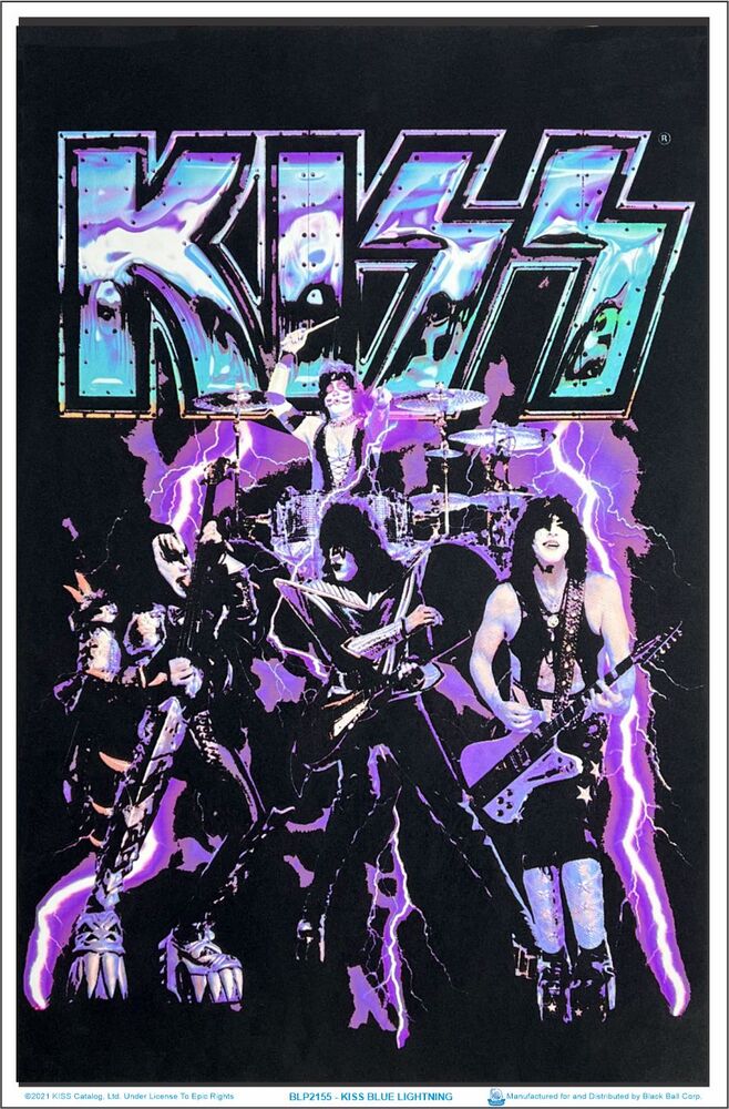 Kiss Blue Lightening Blacklight Poster - Rolled